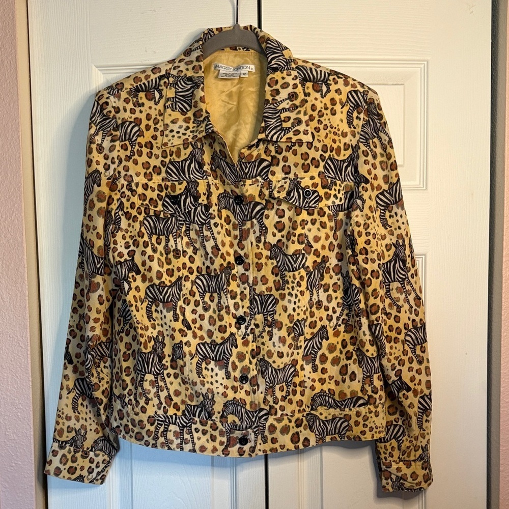 Vintage Maggy London Zebra Print Silk  Jacket - Black and Tan size 12